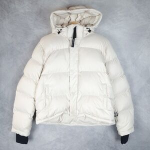 The Super Puff Jacket Womens Medium White Hooded Down Puffer Short Ski